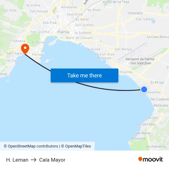 H. Leman to Cala Mayor map