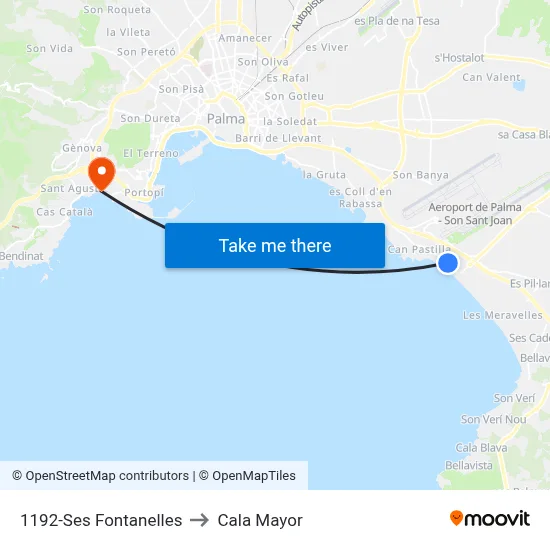 1192-Ses Fontanelles to Cala Mayor map
