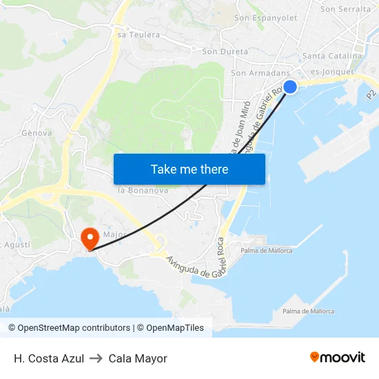 H. Costa Azul to Cala Mayor map