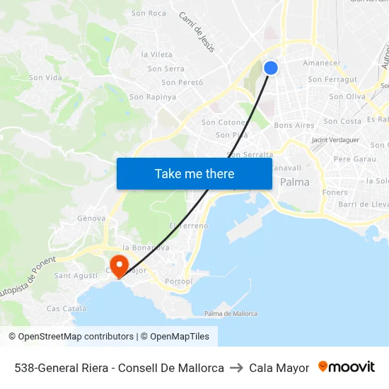 538-General Riera - Consell De Mallorca to Cala Mayor map