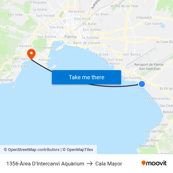 1356-Àrea D'Intercanvi Aquàrium to Cala Mayor map