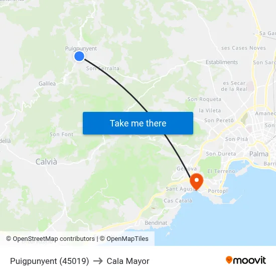 Puigpunyent (45019) to Cala Mayor map