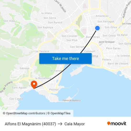 Alfons El Magnànim (40037) to Cala Mayor map