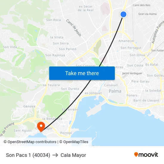 Son Pacs 1 (40034) to Cala Mayor map