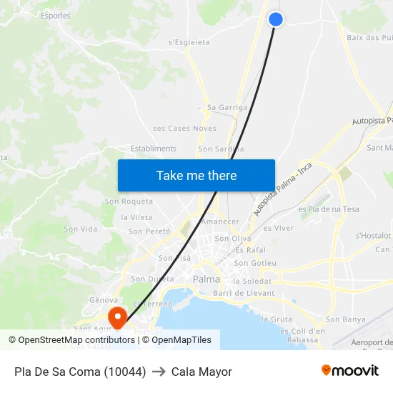 Pla De Sa Coma (10044) to Cala Mayor map