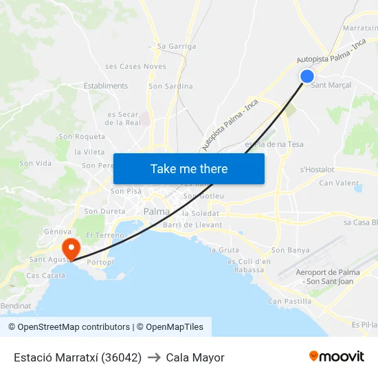 Estació Marratxí (36042) to Cala Mayor map