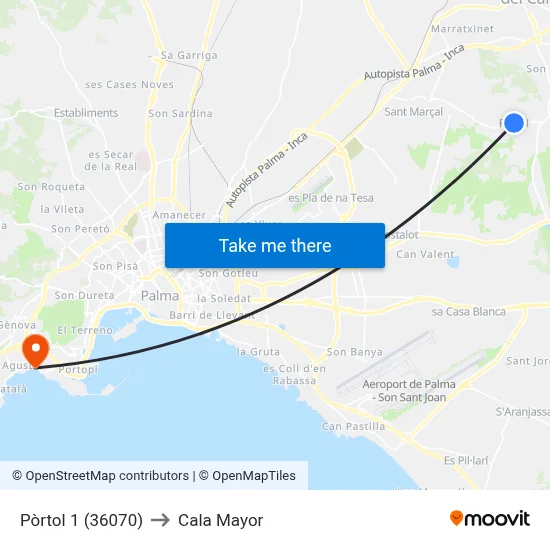 Pòrtol 1 (36070) to Cala Mayor map