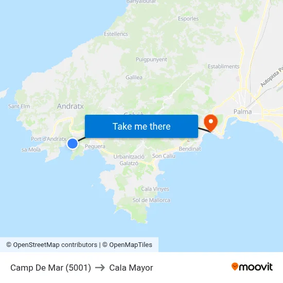 Camp De Mar (5001) to Cala Mayor map