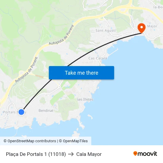 Plaça De Portals 1 (11018) to Cala Mayor map