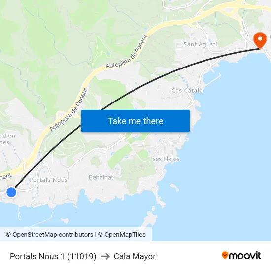 Portals Nous 1 (11019) to Cala Mayor map