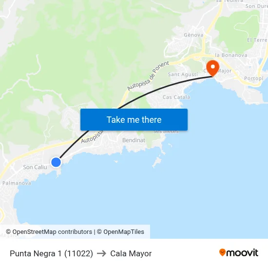 Punta Negra 1 (11022) to Cala Mayor map