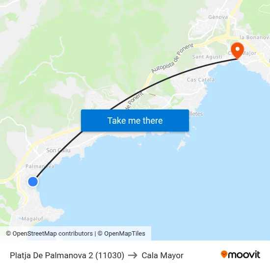 Platja De Palmanova 2 (11030) to Cala Mayor map