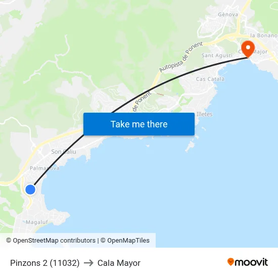 Pinzons 2 (11032) to Cala Mayor map