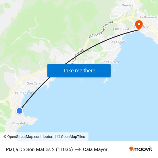 Platja De Son Maties 2 (11035) to Cala Mayor map