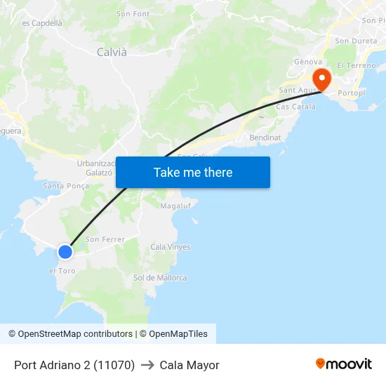 Port Adriano 2 (11070) to Cala Mayor map