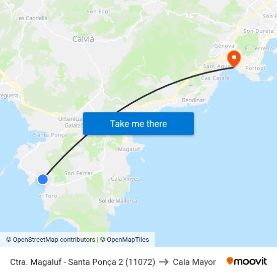 Ctra. Magaluf - Santa Ponça 2 (11072) to Cala Mayor map