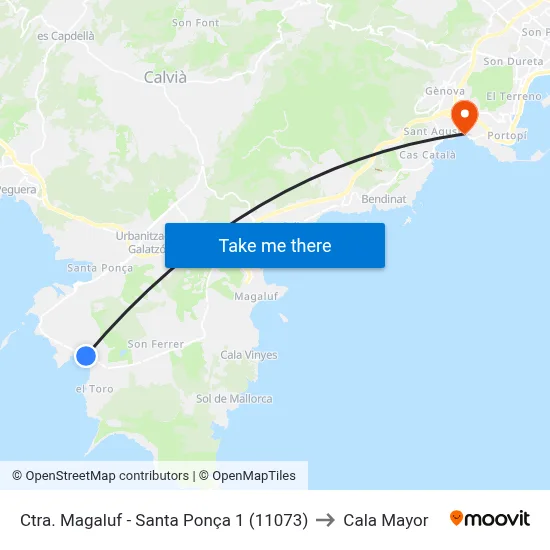 Ctra. Magaluf - Santa Ponça 1 (11073) to Cala Mayor map