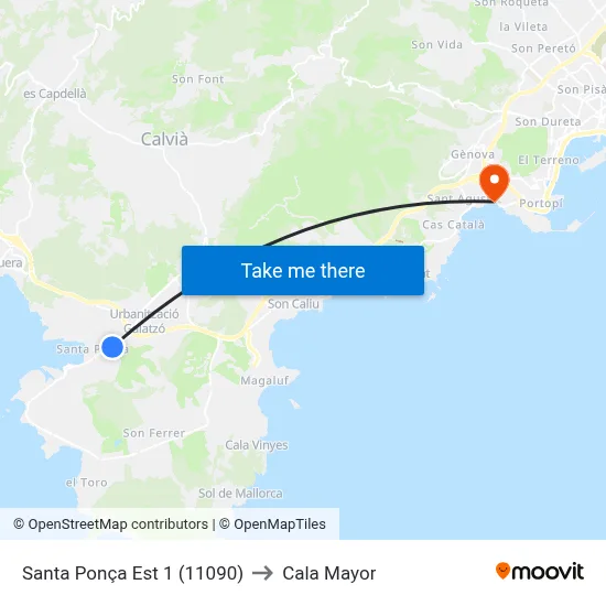 Santa Ponça Est 1 (11090) to Cala Mayor map