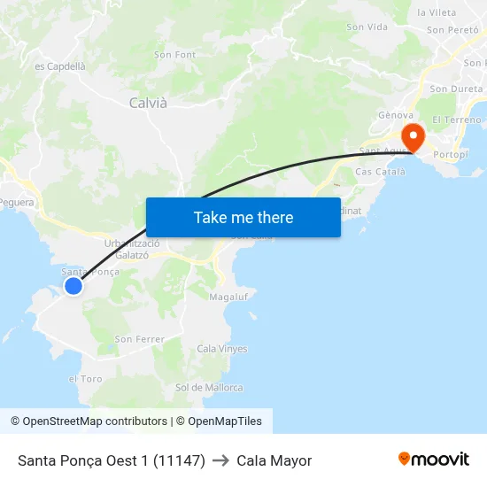 Santa Ponça Oest 1 (11147) to Cala Mayor map