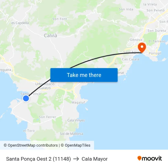 Santa Ponça Oest 2 (11148) to Cala Mayor map