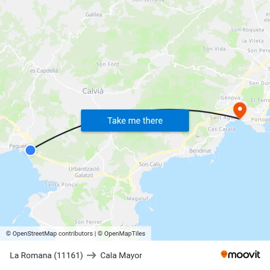 La Romana (11161) to Cala Mayor map
