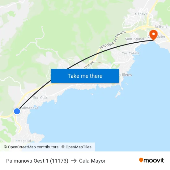 Palmanova Oest 1 (11173) to Cala Mayor map