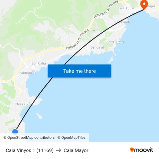 Cala Vinyes 1 (11169) to Cala Mayor map