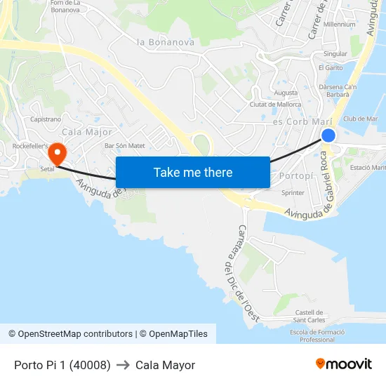 Porto Pi 1 (40008) to Cala Mayor map