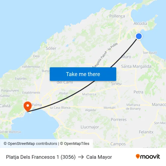 Platja Dels Francesos 1 (3056) to Cala Mayor map