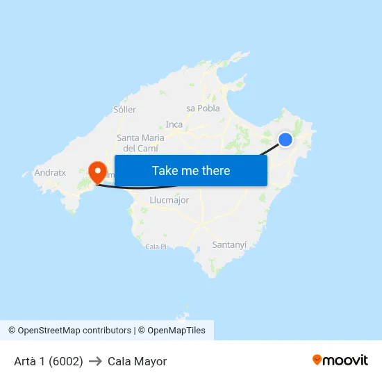 Artà 1 (6002) to Cala Mayor map