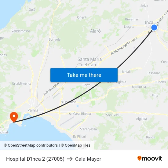 Hospital D'Inca 2 (27005) to Cala Mayor map