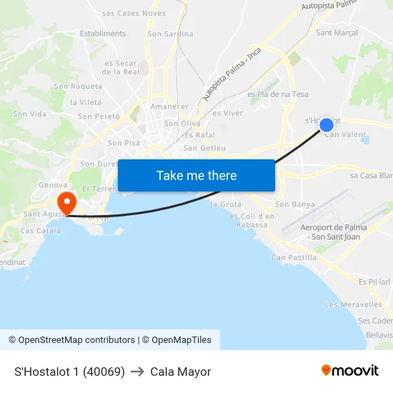 S'Hostalot 1 (40069) to Cala Mayor map