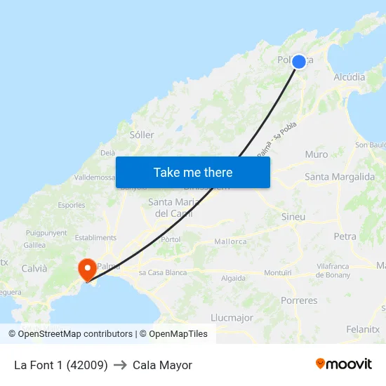 La Font 1 (42009) to Cala Mayor map