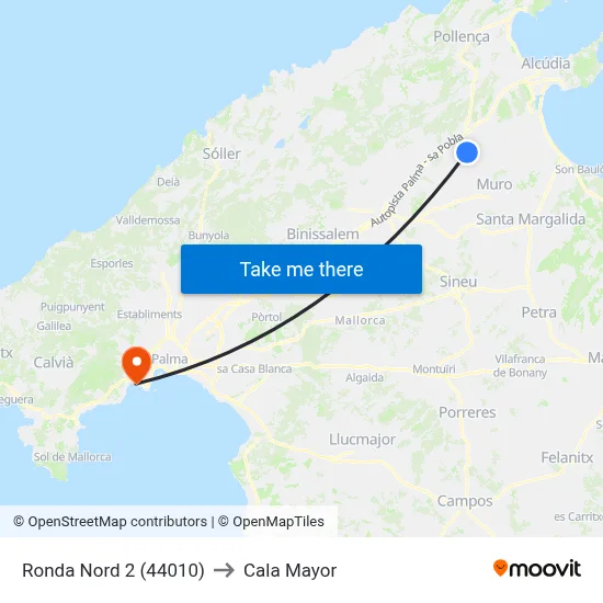 Ronda Nord 2 (44010) to Cala Mayor map