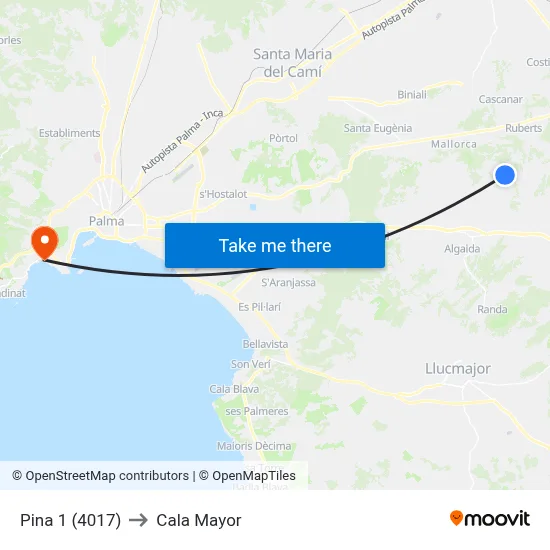 Pina 1 (4017) to Cala Mayor map
