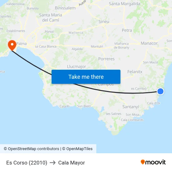 Es Corso (22010) to Cala Mayor map