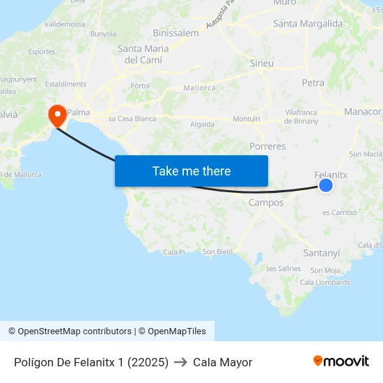 Polígon De Felanitx 1 (22025) to Cala Mayor map