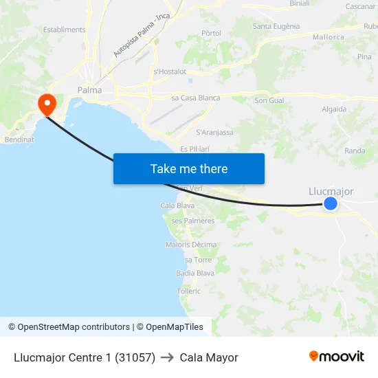 Llucmajor Centre 1 (31057) to Cala Mayor map