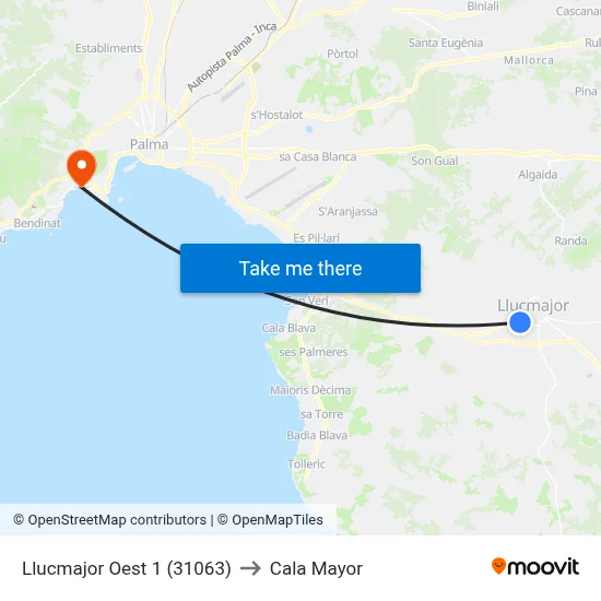 Llucmajor Oest 1 (31063) to Cala Mayor map