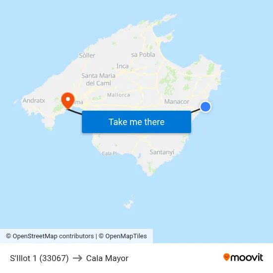 S'Illot 1 (33067) to Cala Mayor map