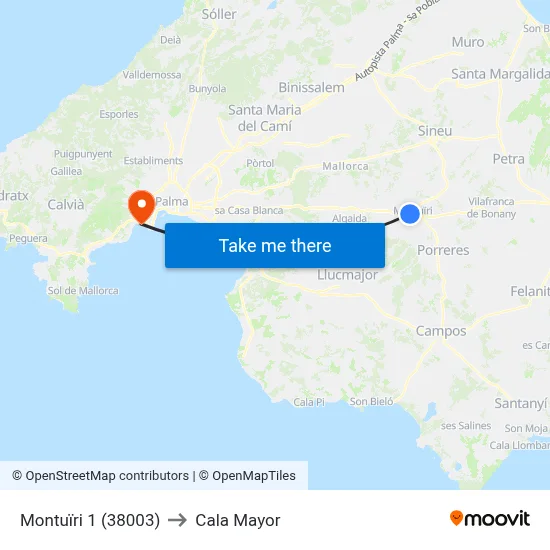 Montuïri 1 (38003) to Cala Mayor map