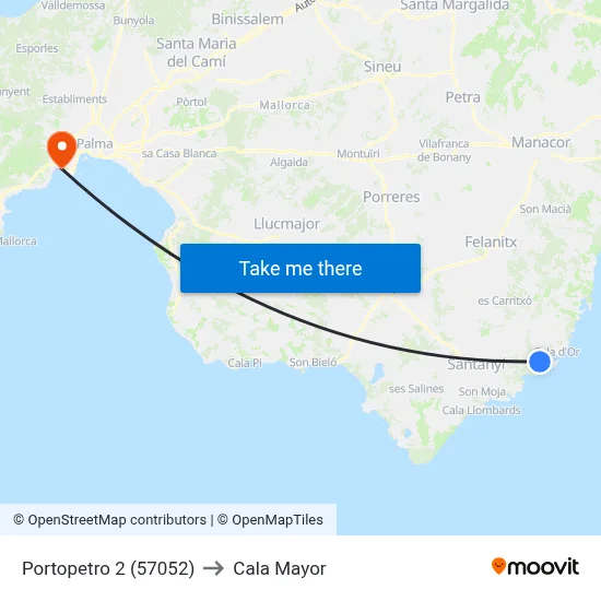 Portopetro 2 (57052) to Cala Mayor map