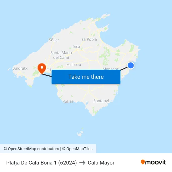 Platja De Cala Bona 1 (62024) to Cala Mayor map