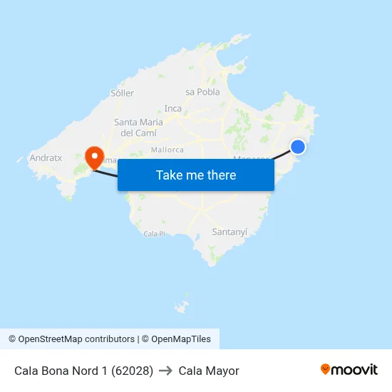 Cala Bona Nord 1 (62028) to Cala Mayor map