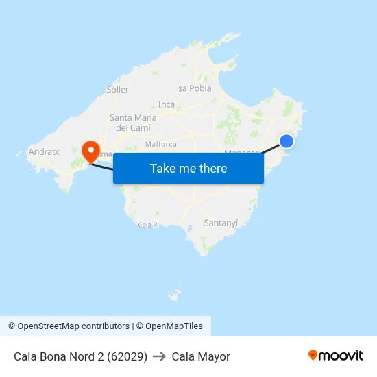 Cala Bona Nord 2 (62029) to Cala Mayor map