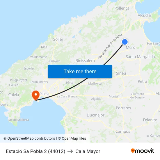 Estació Sa Pobla 2 (44012) to Cala Mayor map