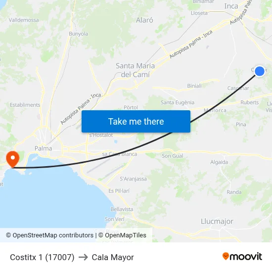 Costitx 1 (17007) to Cala Mayor map
