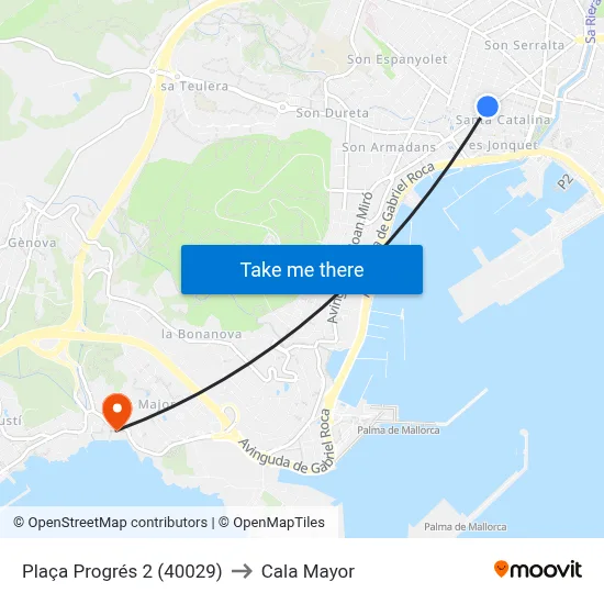 Plaça Progrés 2 (40029) to Cala Mayor map
