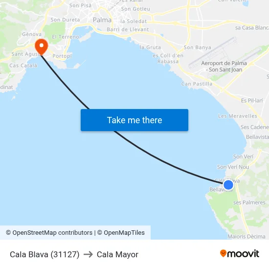 Cala Blava (31127) to Cala Mayor map