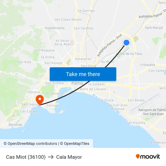 Cas Miot (36100) to Cala Mayor map